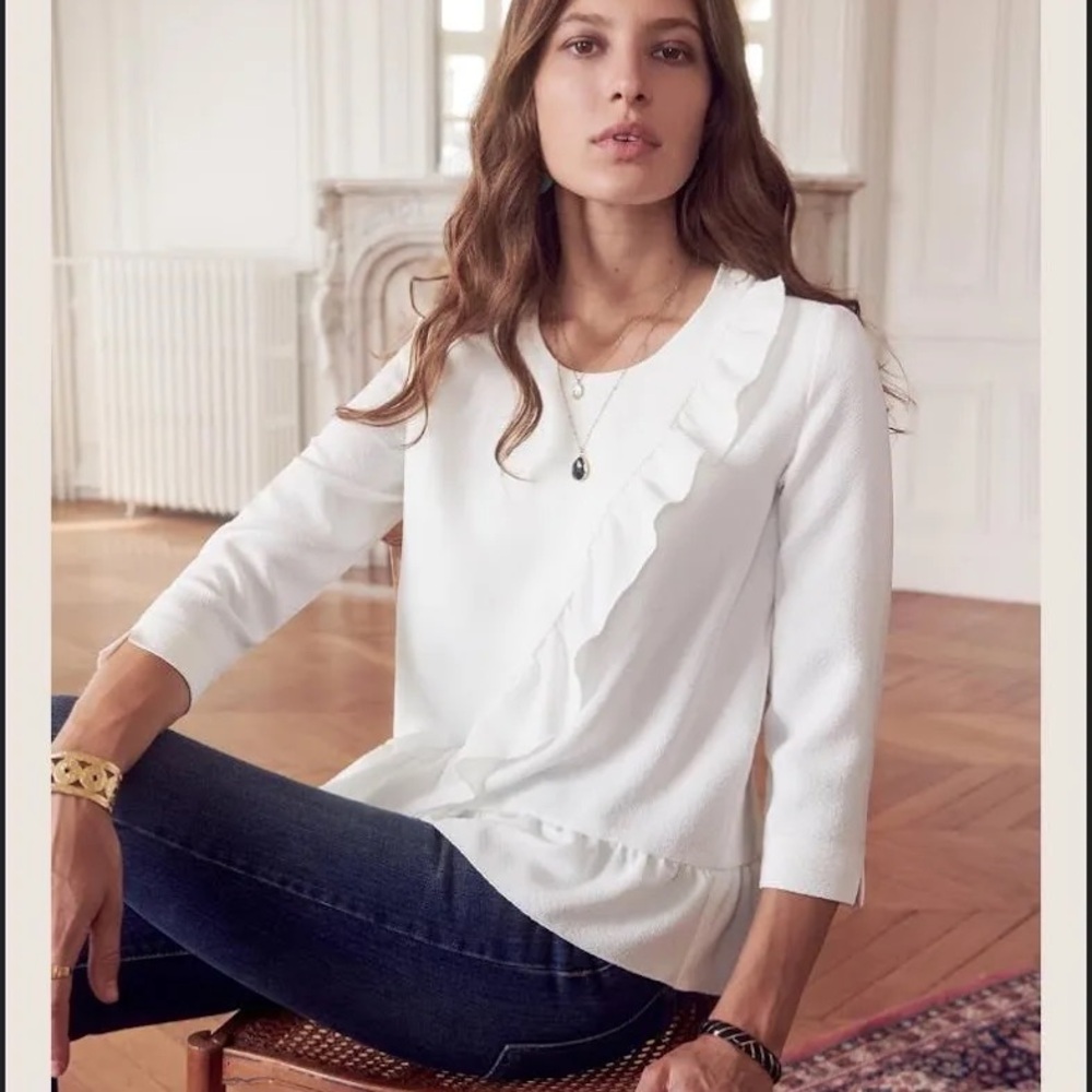 Sezane Cream Ruffle Blouse